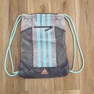 Adidas Gray and Aqua Drawstring Bag